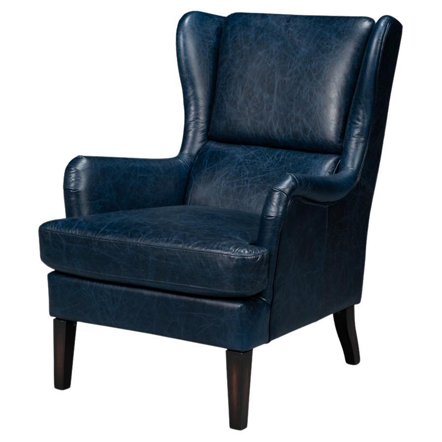 Classic Wingback Leather Chair Chateau Blue For Sale
