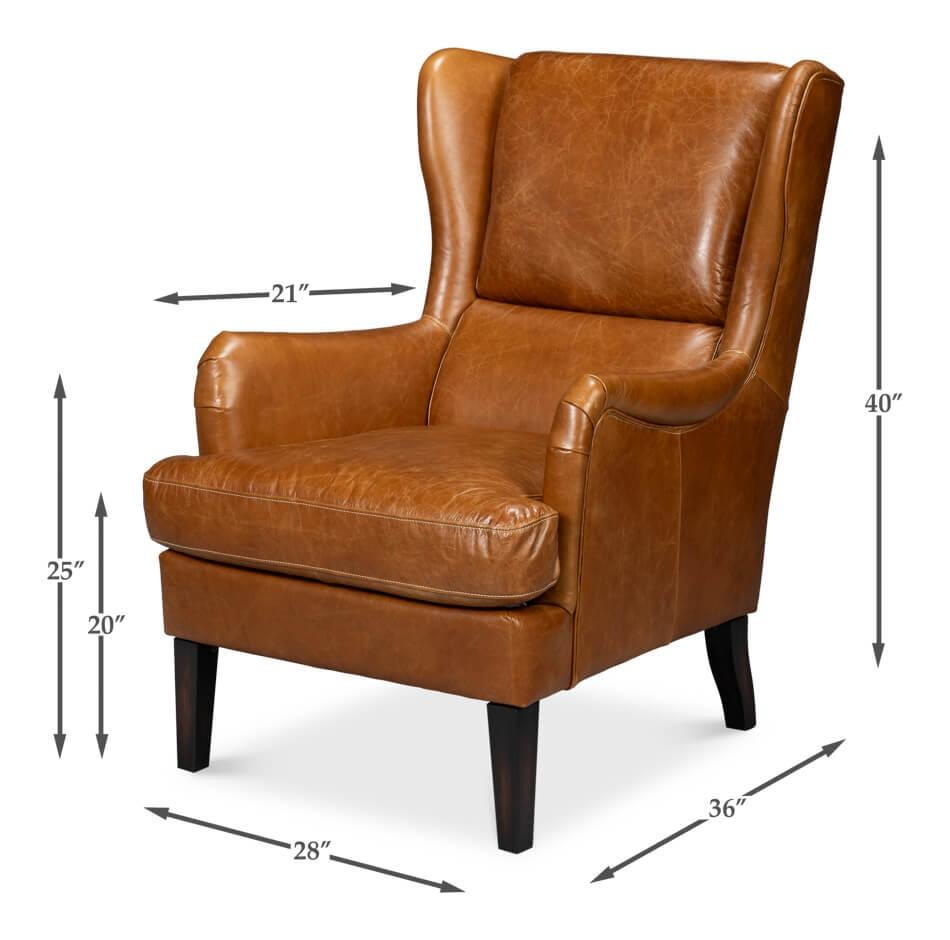 Classic Wingback Leather Chair Cuban Brown For Sale 6
