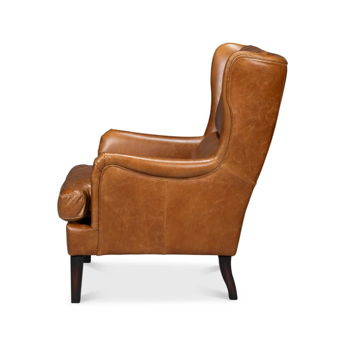 American Classical Classic Wingback Leather Chair Cuban Brown For Sale