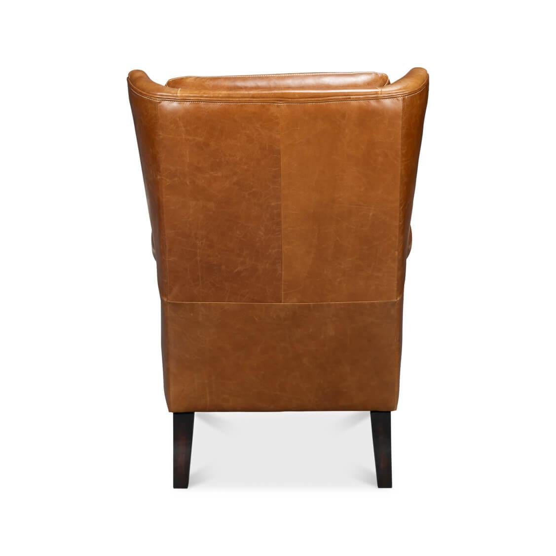 Asian Classic Wingback Leather Chair Cuban Brown For Sale