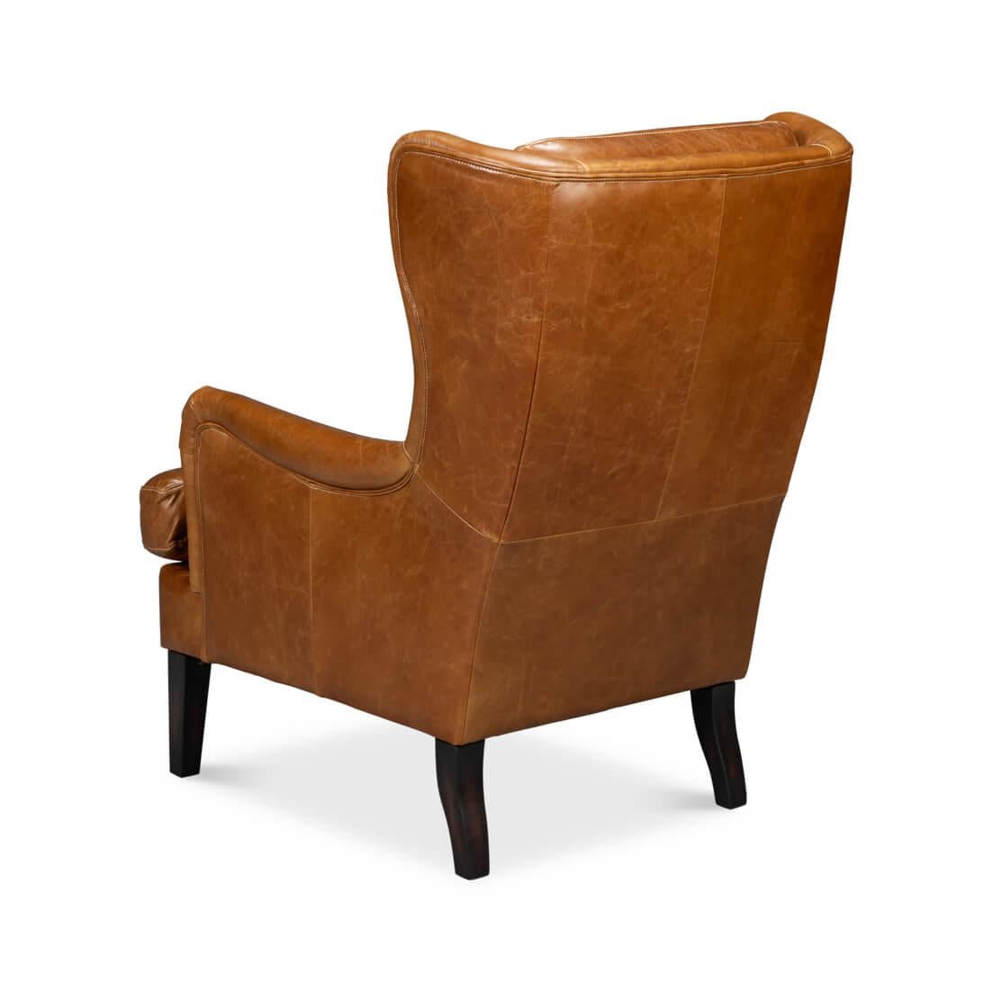 Classic Wingback Leather Chair Cuban Brown In New Condition For Sale In Westwood, NJ