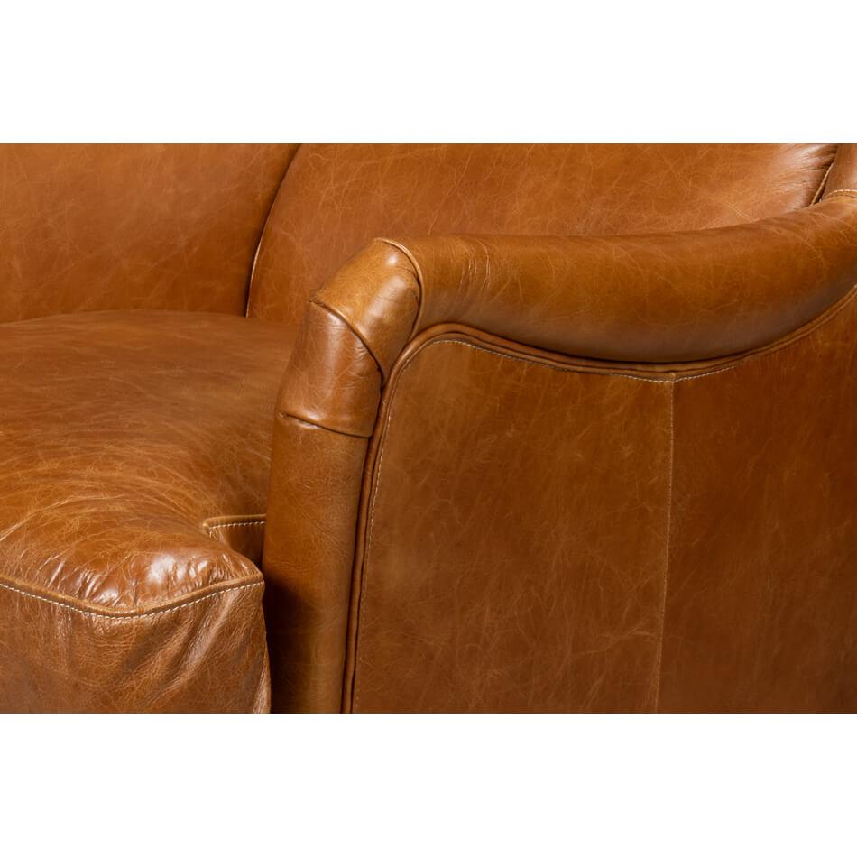 Contemporary Classic Wingback Leather Chair Cuban Brown For Sale
