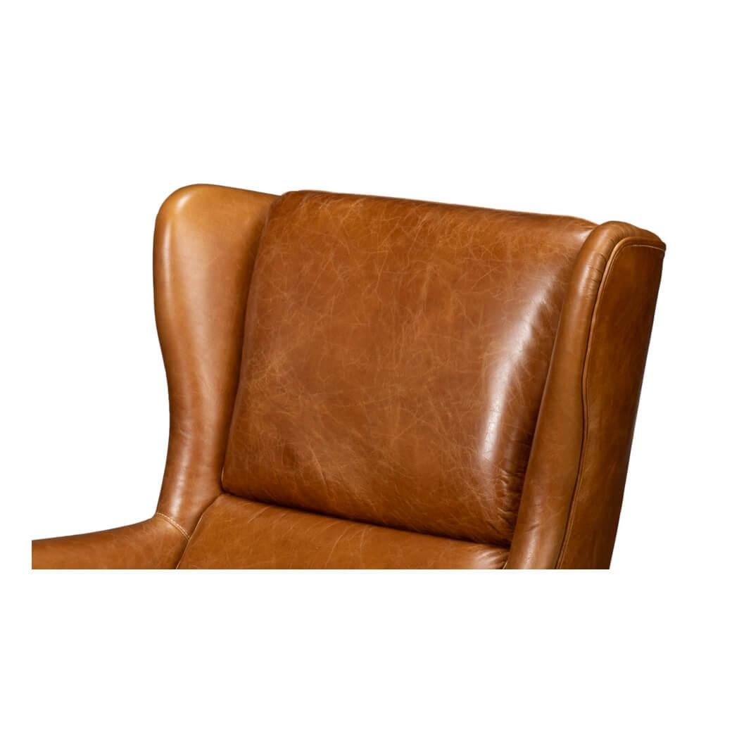 Classic Wingback Leather Chair Cuban Brown For Sale 2