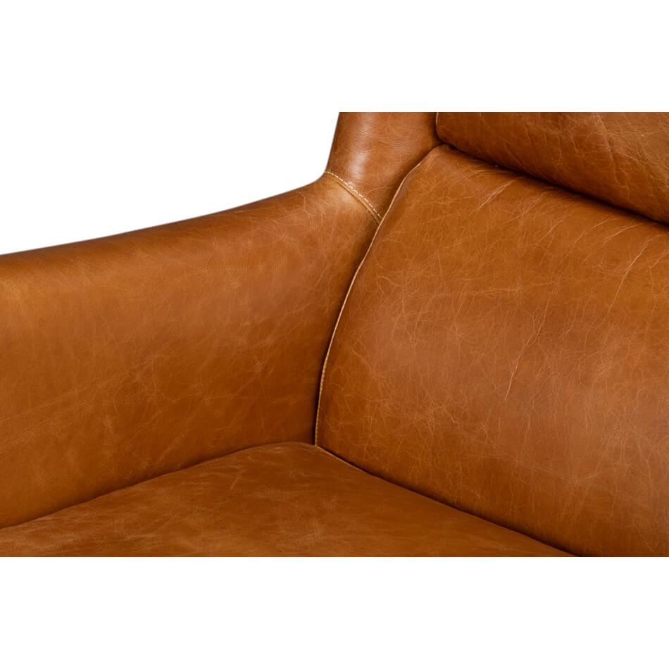 Classic Wingback Leather Chair Cuban Brown For Sale 3