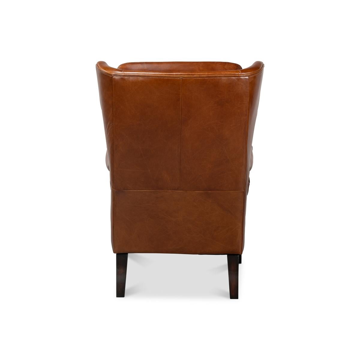 American Classical Classic Wingback Leather Chair For Sale