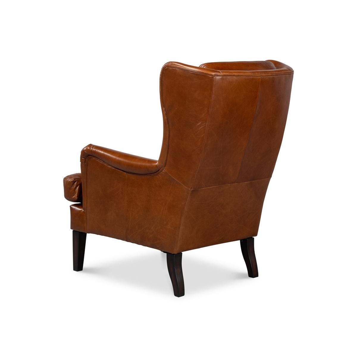Asian Classic Wingback Leather Chair For Sale