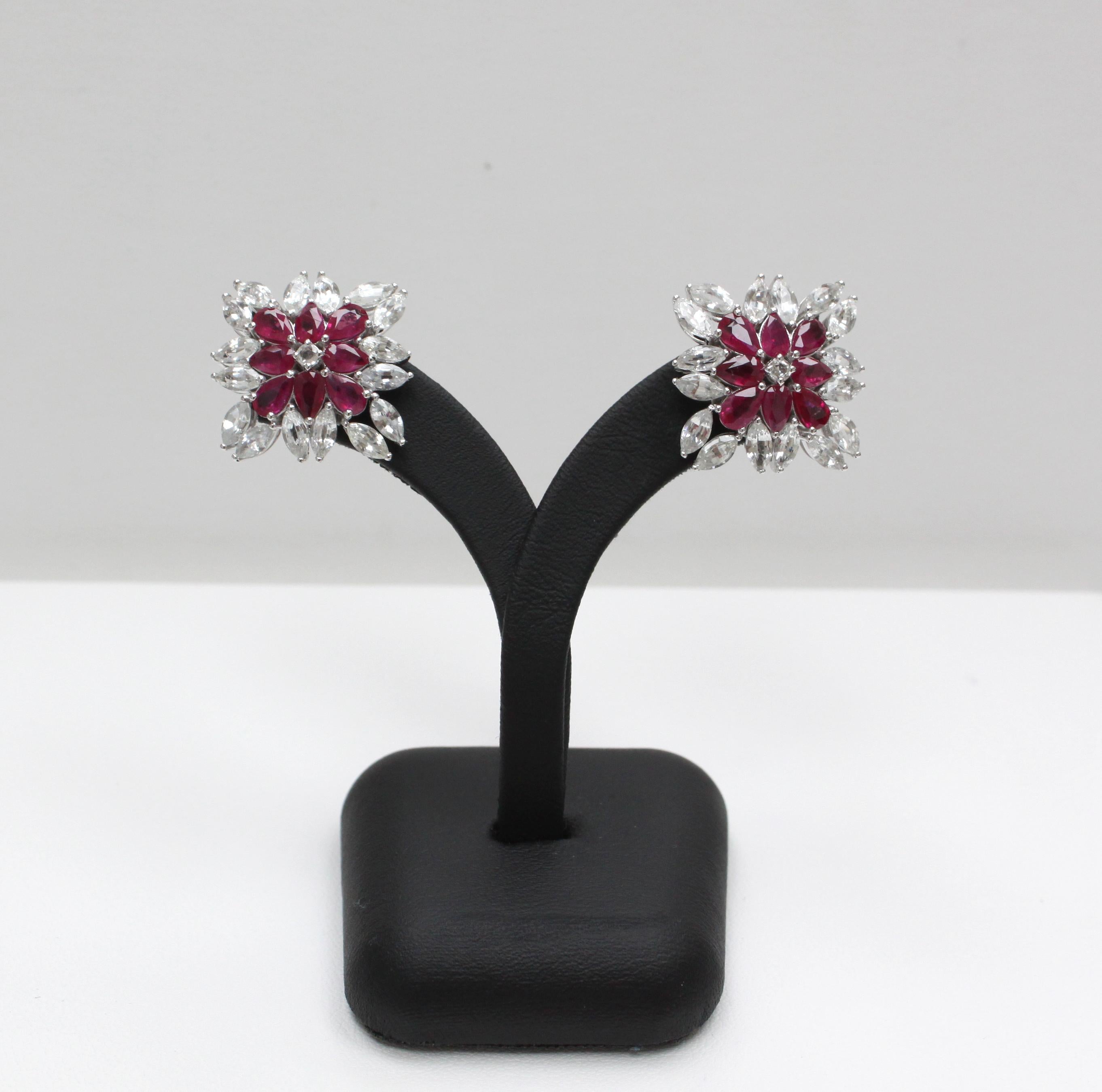 Women's Classic with a Twist: Ruby Sapphire Gemstone Earrings in 14K White Gold For Sale