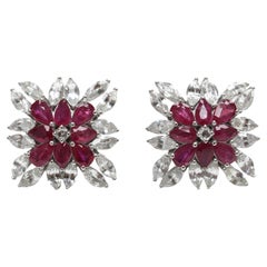 Classic with a Twist: Ruby Sapphire Gemstone Earrings in 14K White Gold