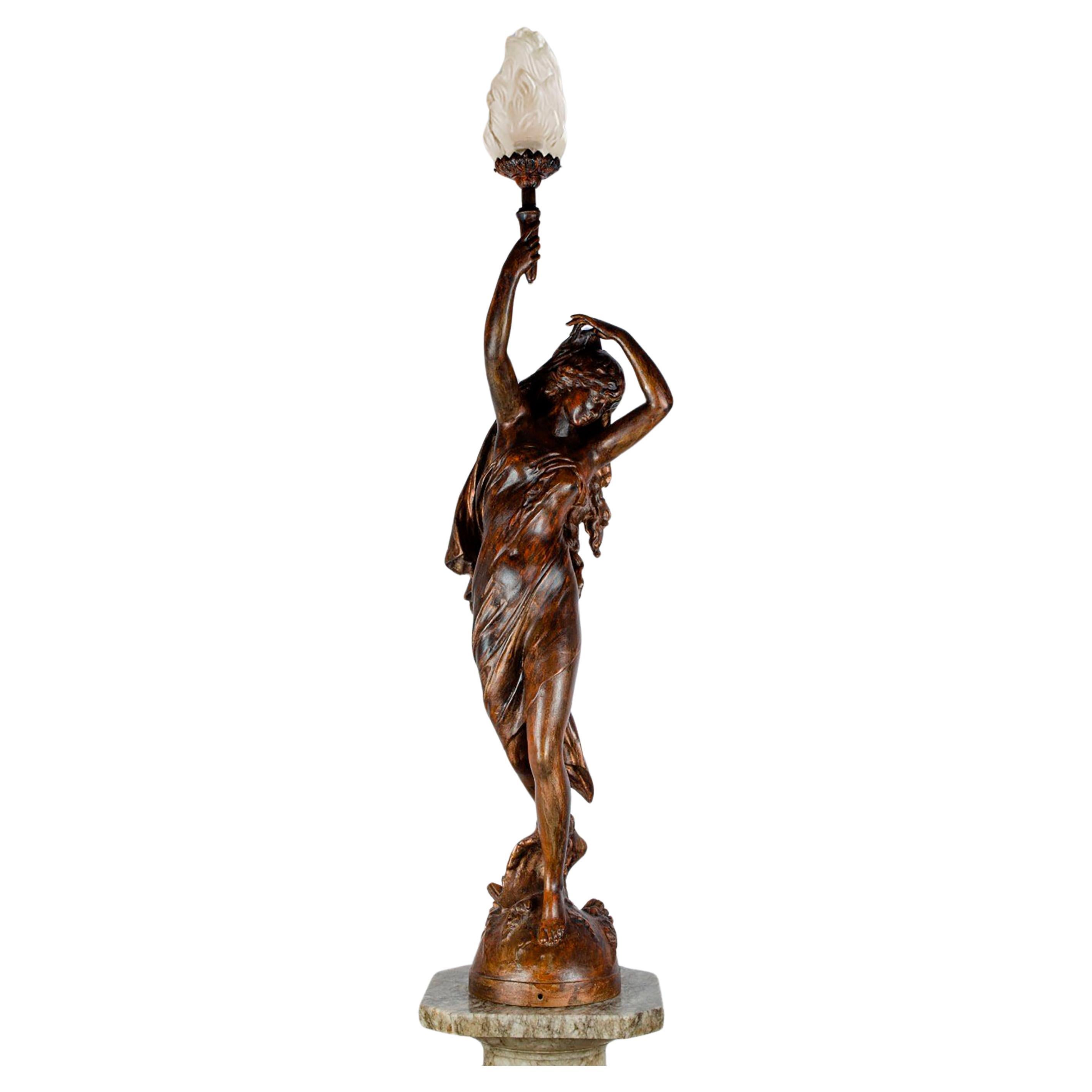 Classic Woman Sculpture Lamp by Val D' Osne For Sale