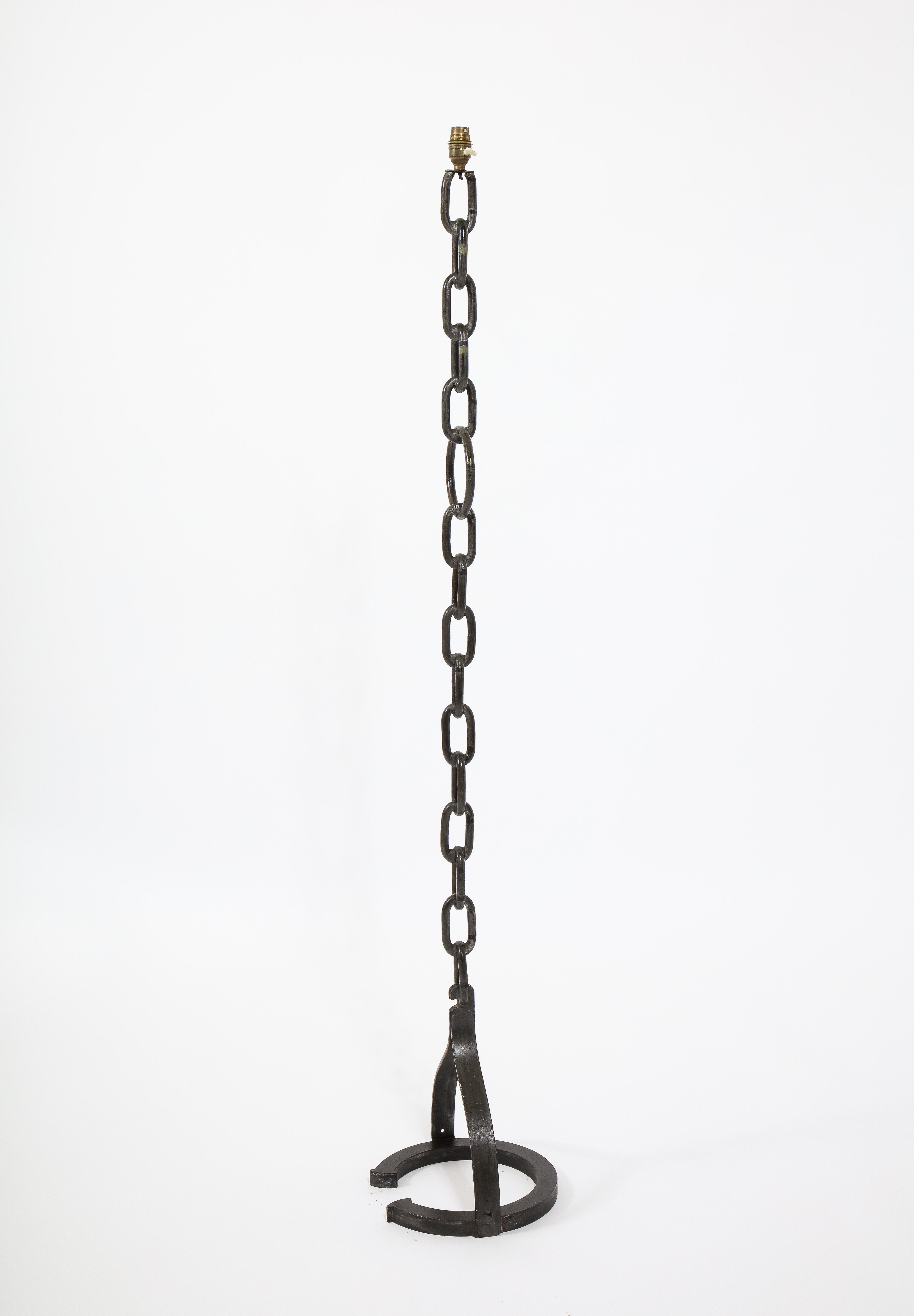 Classic Wrought Iron Chain Motif Standing Lamp, France 1960's 3