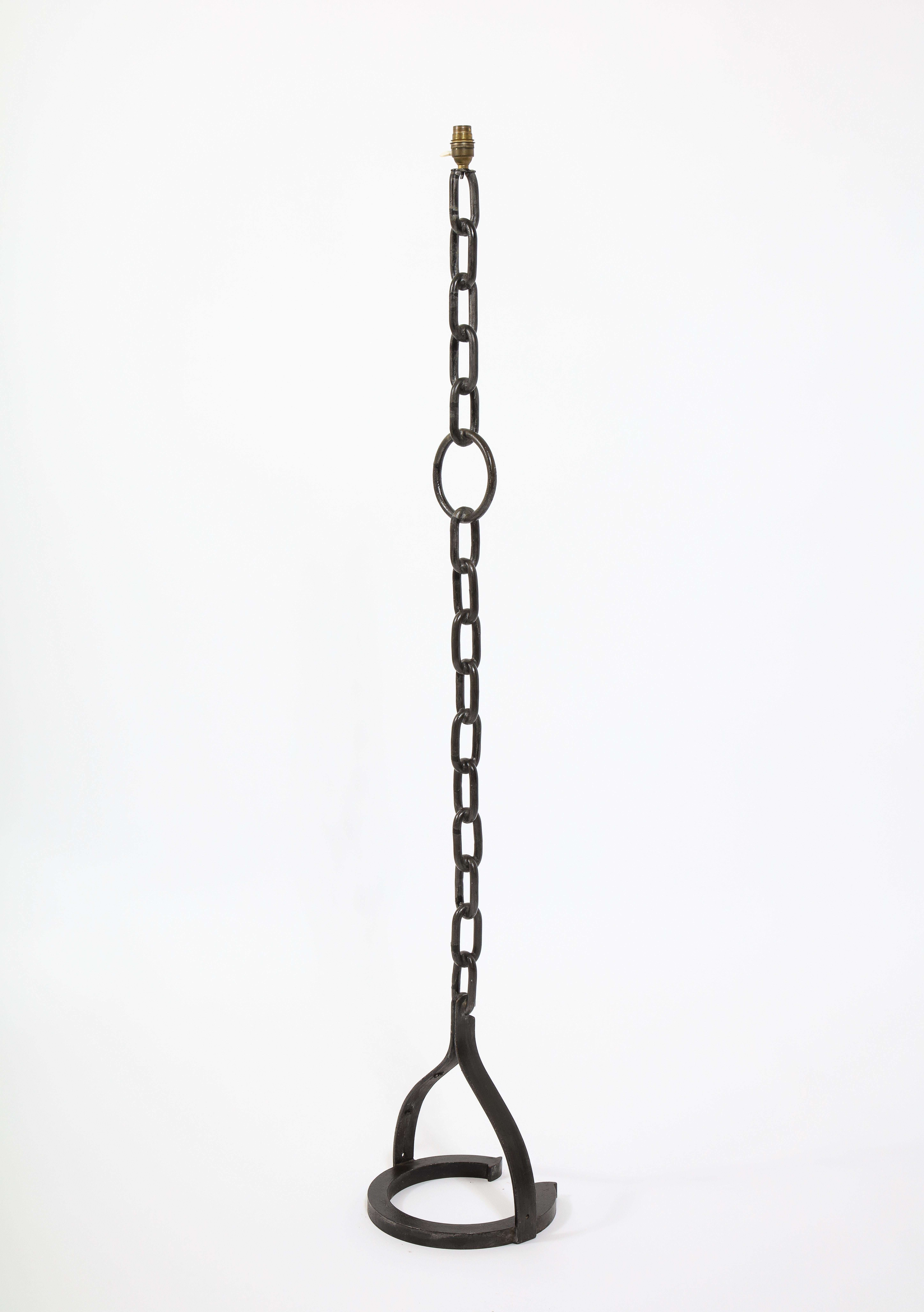 Classic Wrought Iron Chain Motif Standing Lamp, France 1960's 8