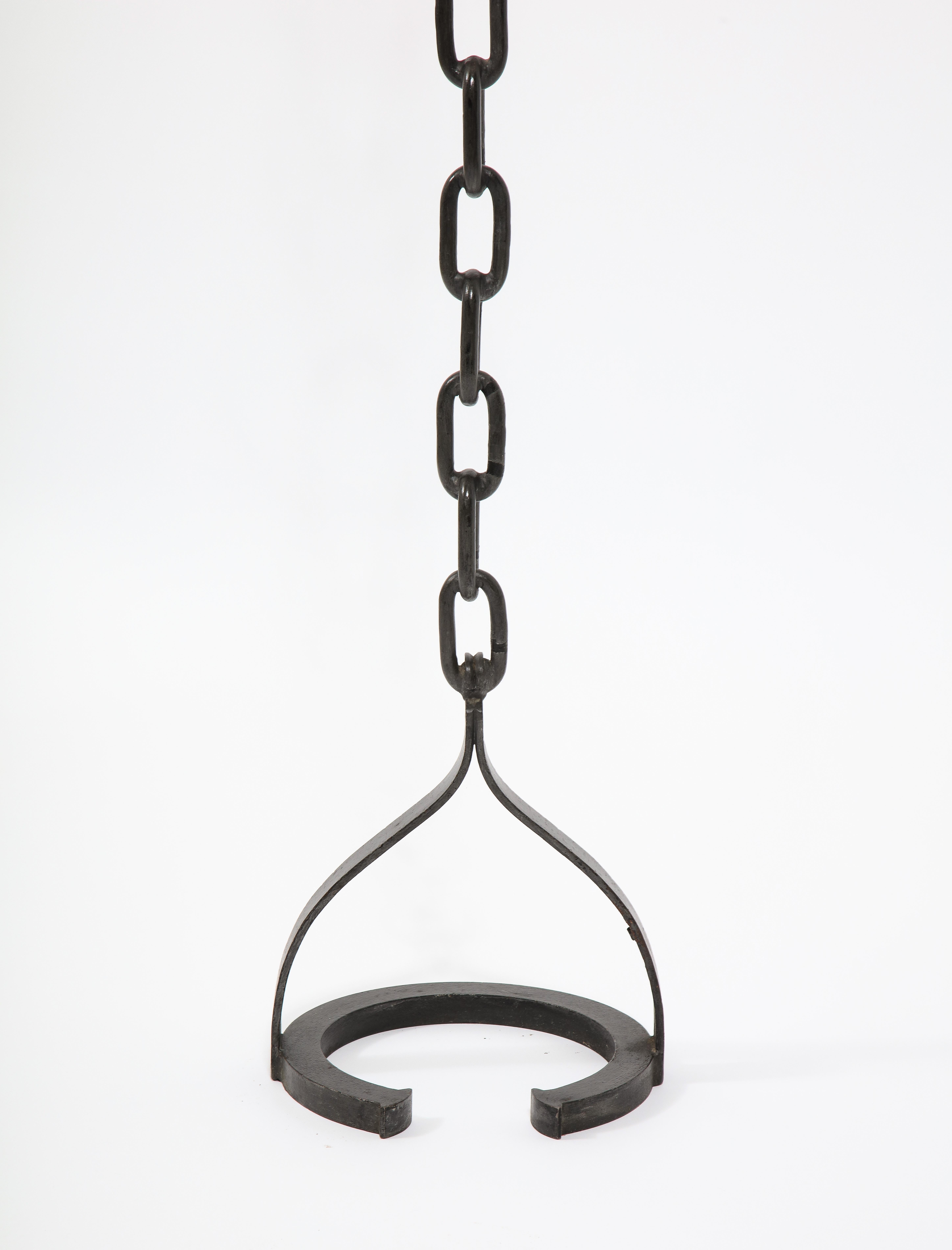 French Classic Wrought Iron Chain Motif Standing Lamp, France 1960's