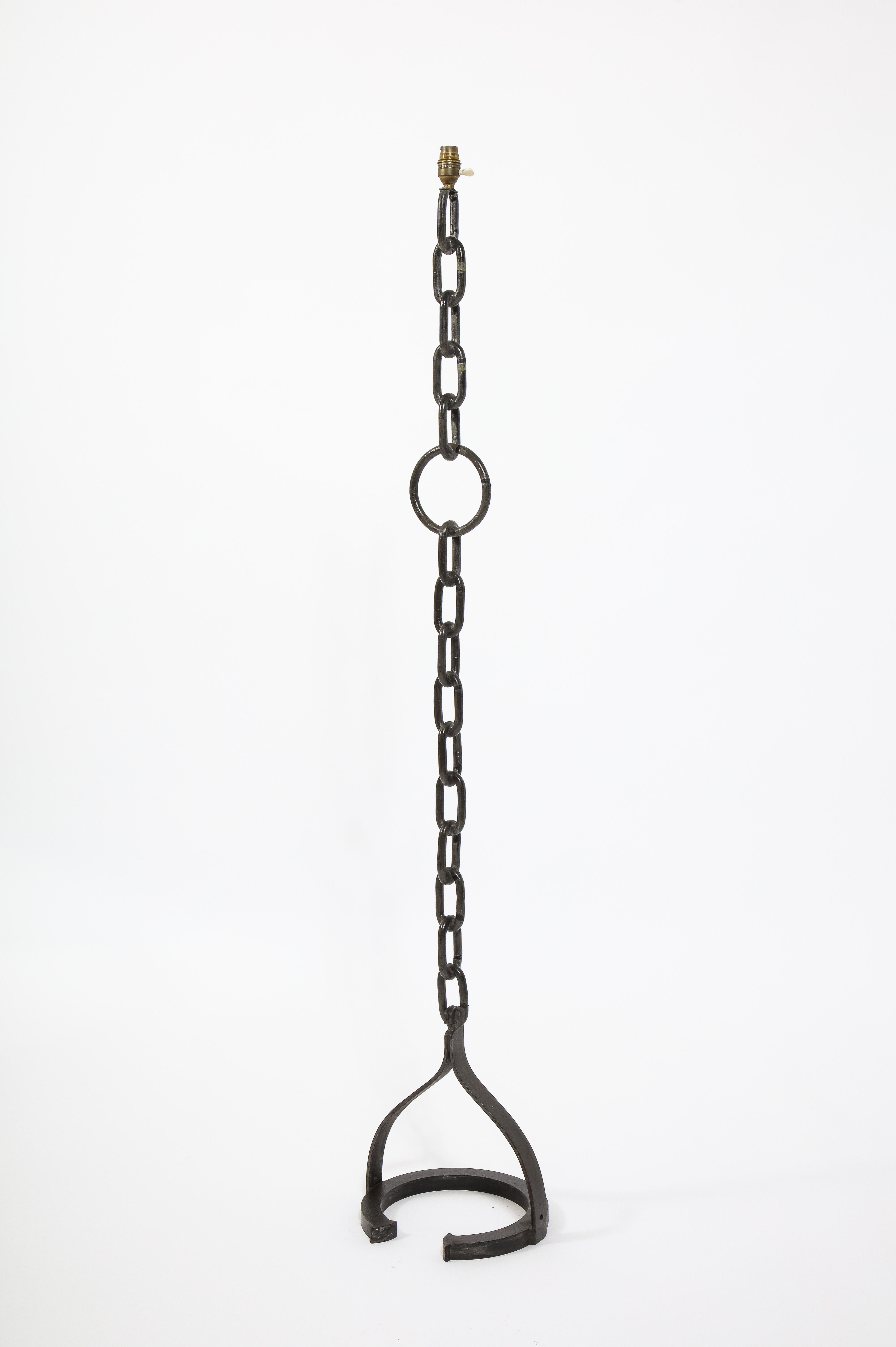 20th Century Classic Wrought Iron Chain Motif Standing Lamp, France 1960's