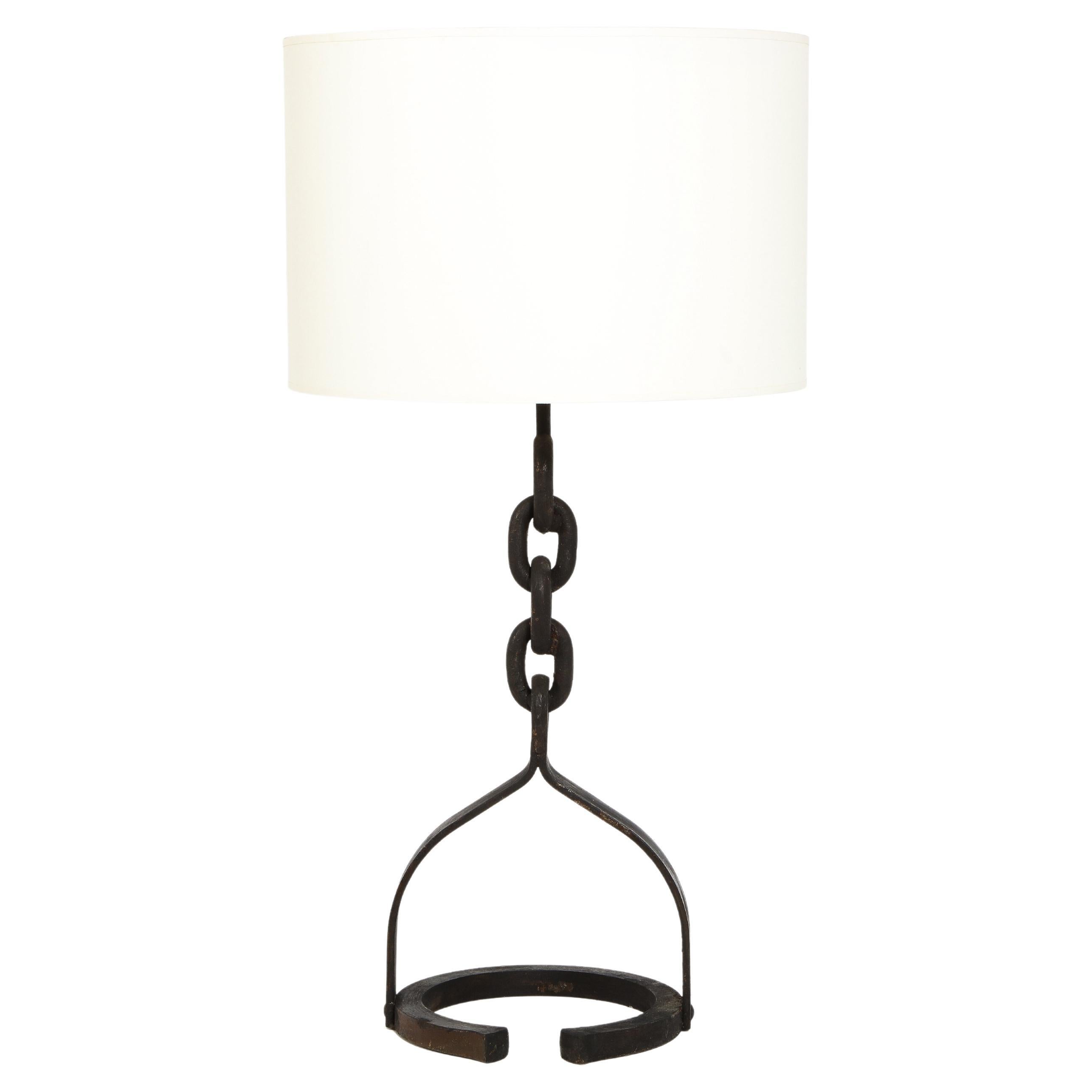 Classic Wrought Iron Chain Motif Table Lamp, France 1960's For Sale