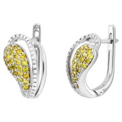 Classic Yellow Diamond White 14k Gold Earrings for Her
