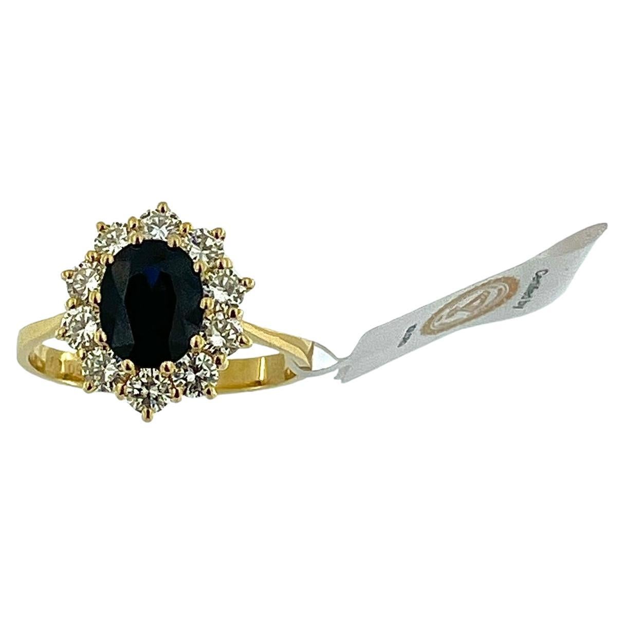 Classic Yellow Gold Cocktail Ring with Sapphire and Diamonds IGI Certified