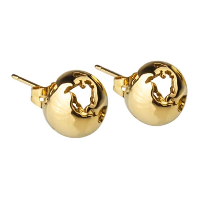 Classic Yellow Gold Plated World Small Earrings by Cristina Ramella For Sale