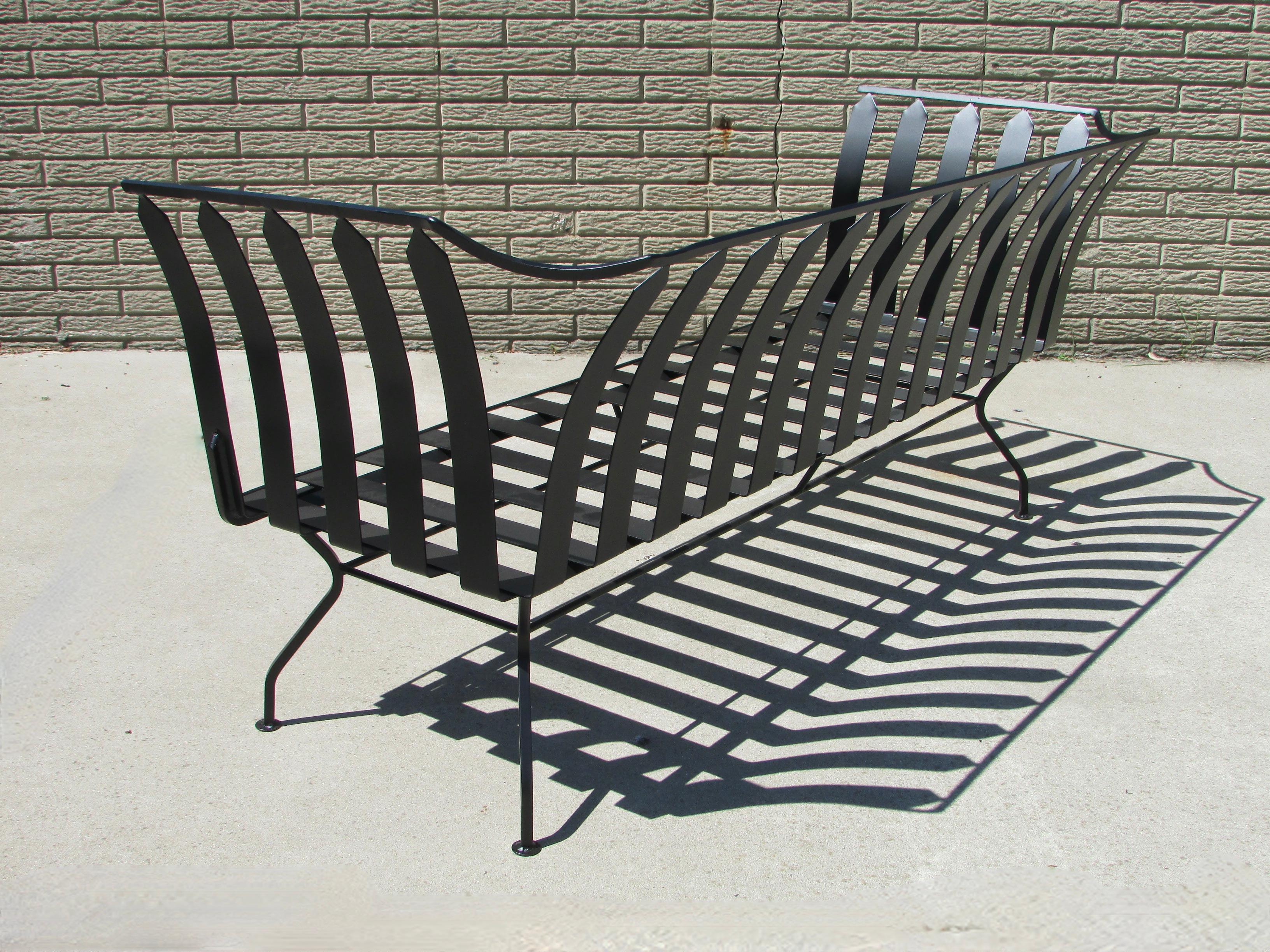 Classic influenced Modernist Wrought Iron Garden Bench in Matte Black Finish 5