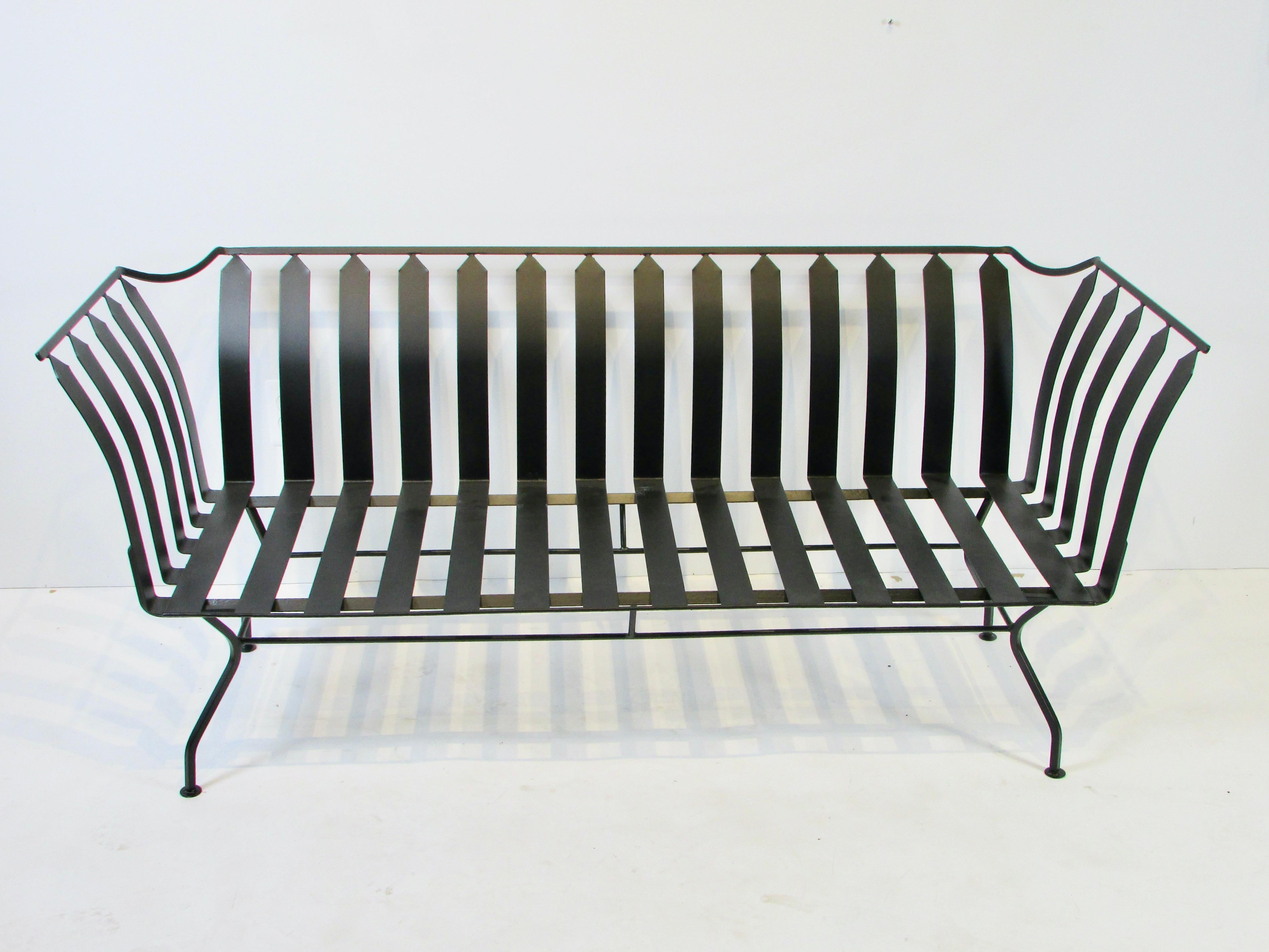 Classic influenced Modernist Wrought Iron Garden Bench in Matte Black Finish 10