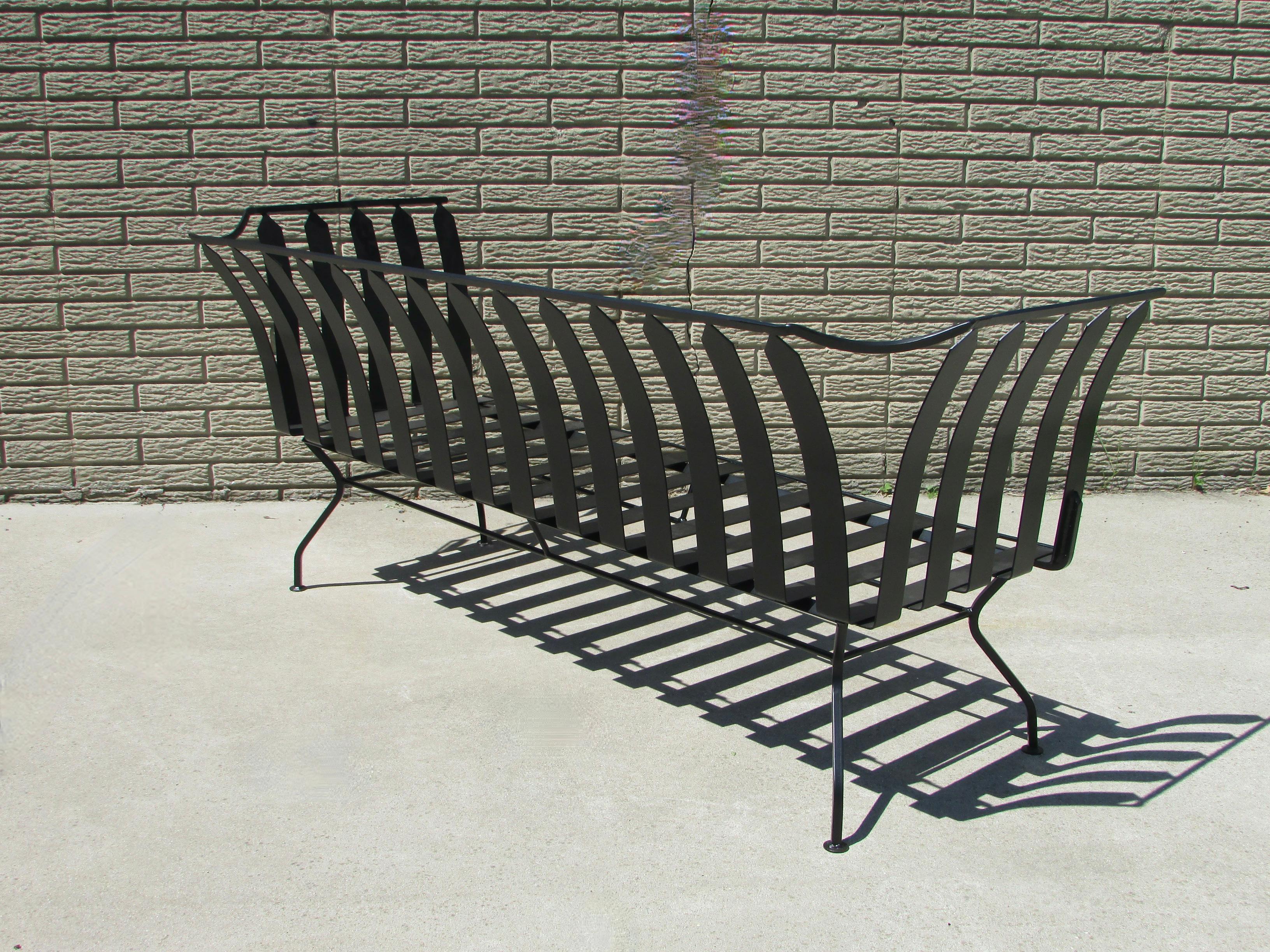 Classic influenced Modernist Wrought Iron Garden Bench in Matte Black Finish 1