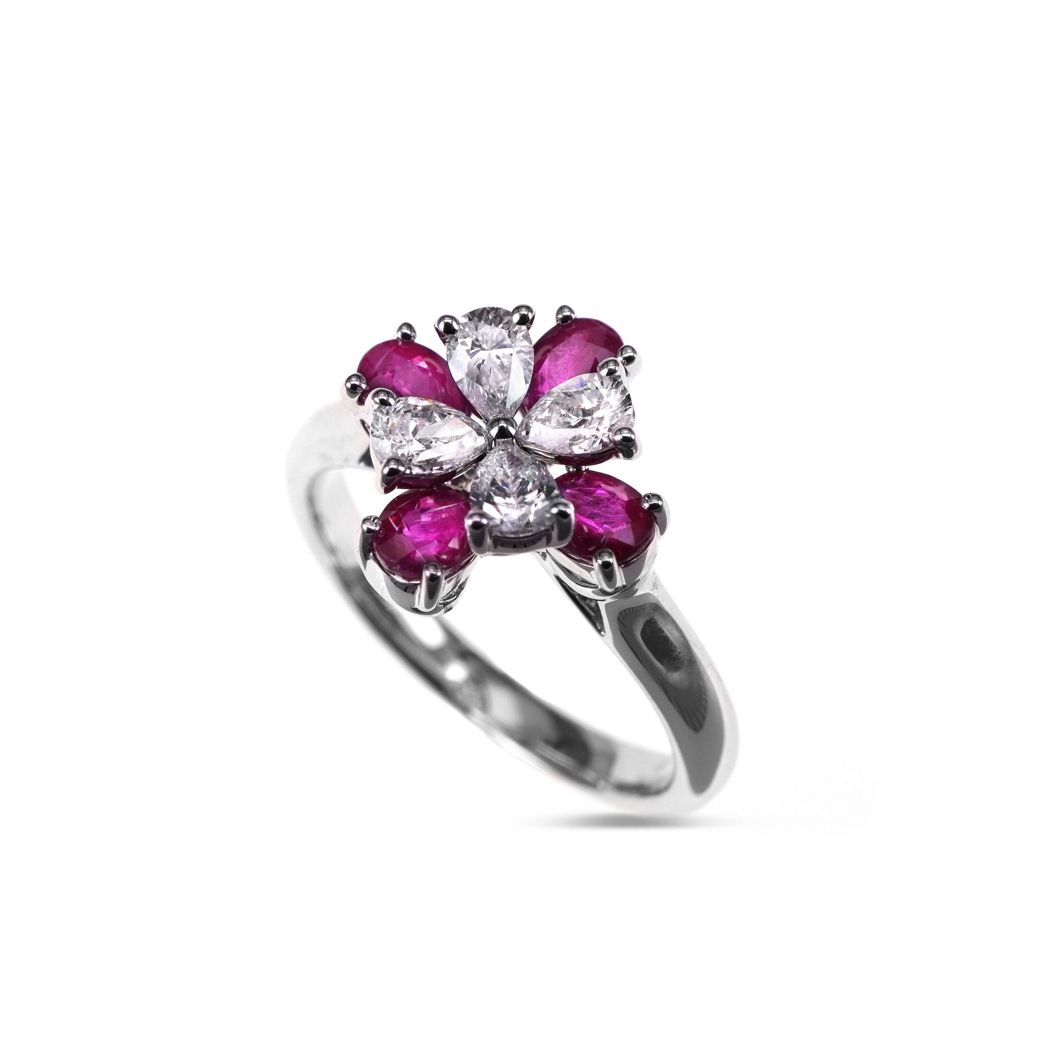 Pear Cut Classical 1.02 Carat Ruby and Diamond Pretty Ring For Sale