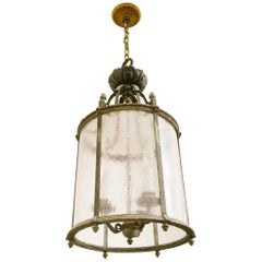 Antique Classical 1920s Iron Lantern With Frosted Icicle Glass