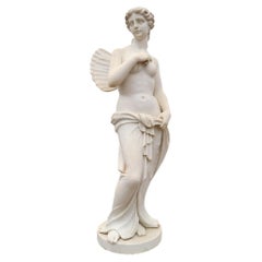 Classical 1980s Spanish Hand Carved Carrara White Marble Winged Woman Sculpture
