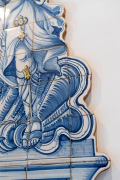 Classical 1990s Portuguese Hand Painted Glazed Ceramic Panel of Woman w/ Geese