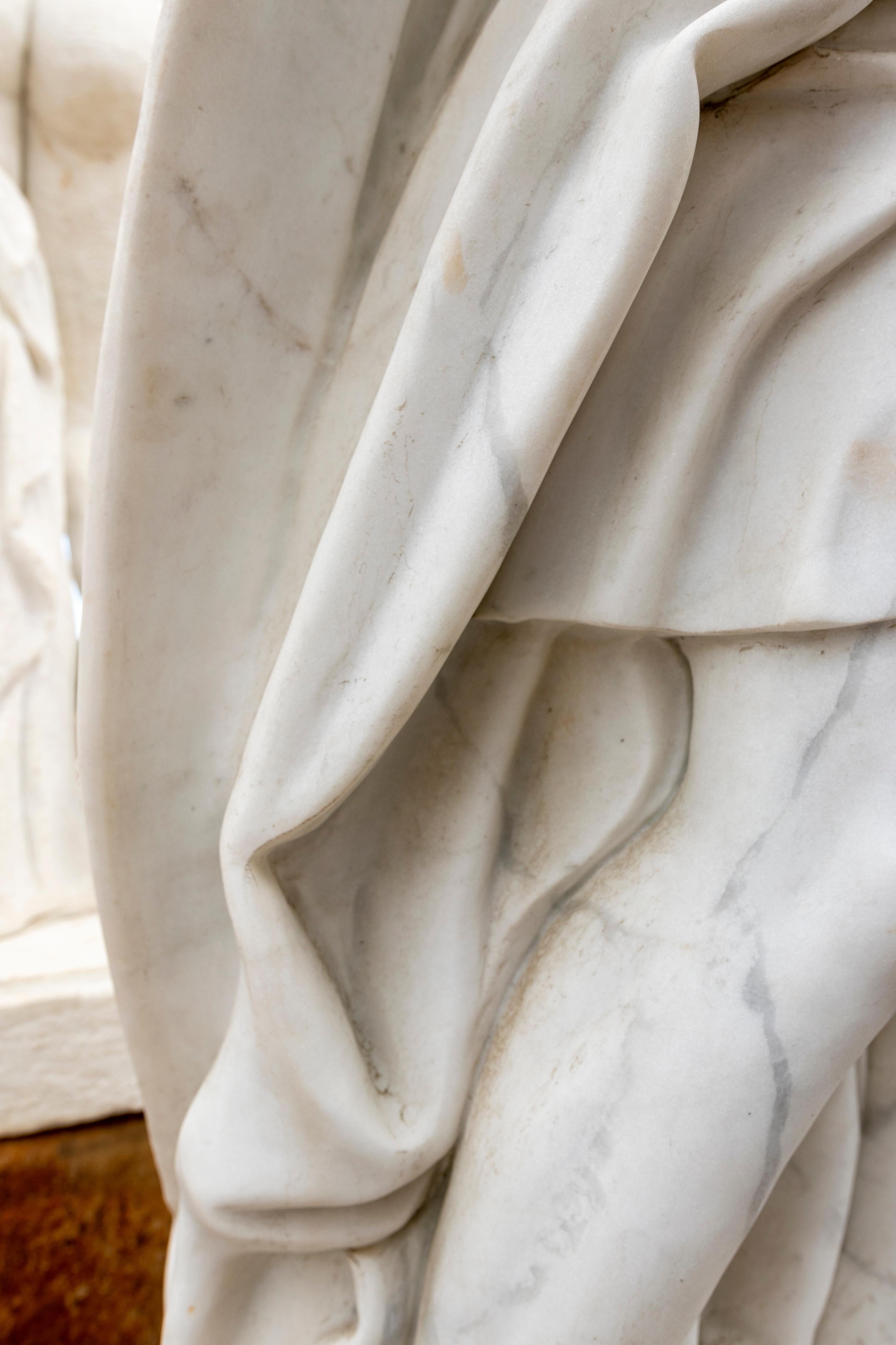 Sculpture classique espagnole d'homme en marbre blanc de Carrare, sculptée à la main, années 1990 en vente 9