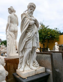 Classical 1990s  Hand Carved Carrara White Solid Marble Man Sculpture