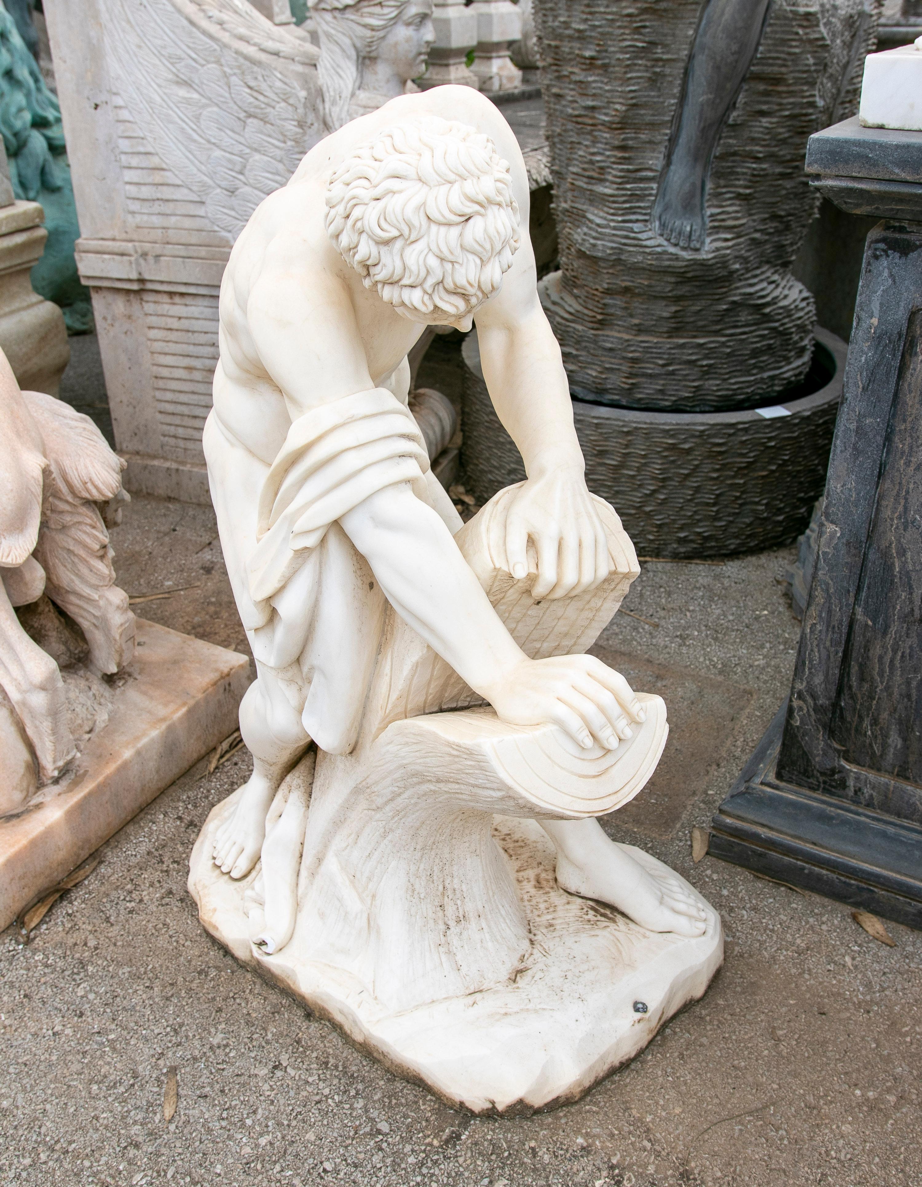 Espagnol Classic 1990 Statue espagnole de Milo de Croton sculptée à la main d'après Edme Dumont en vente