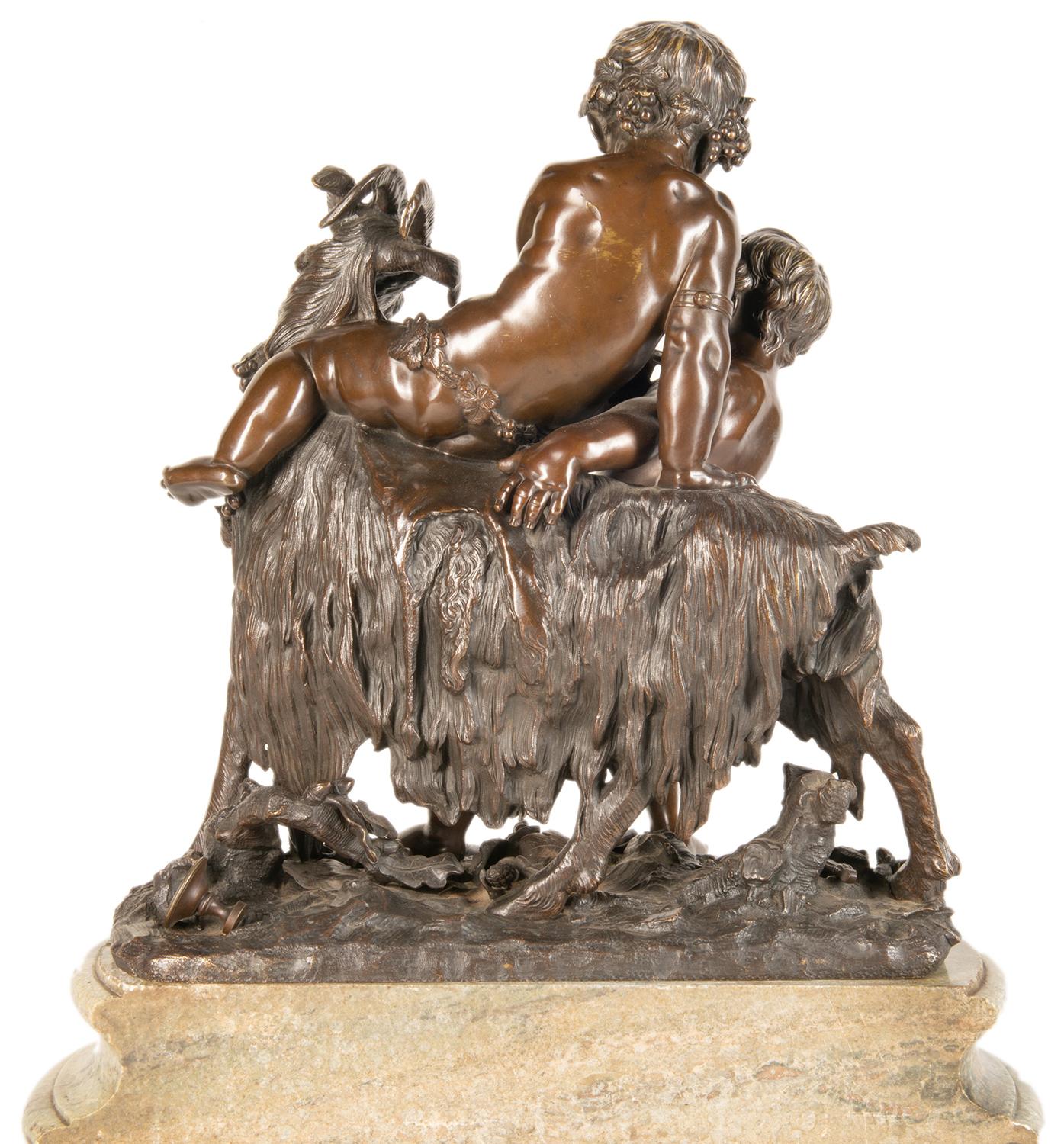 Romantic Classical 19th Century Bronze Group of Children Playing with Goat