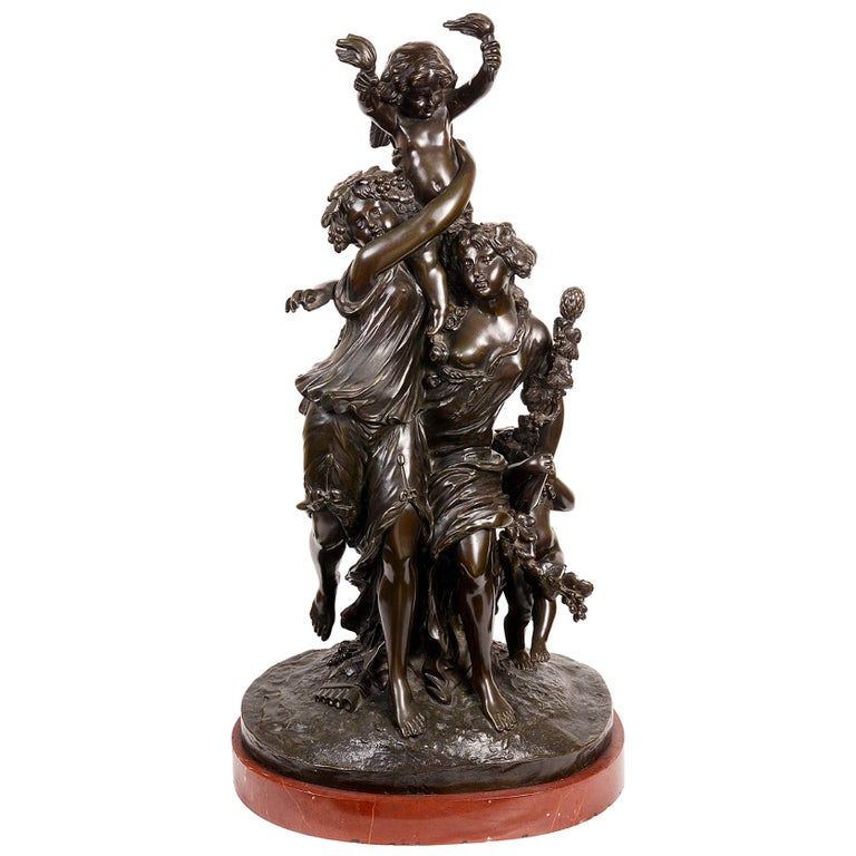 Classical 19th Century Bronze Group of Two Maidens Carry a Cherub at
