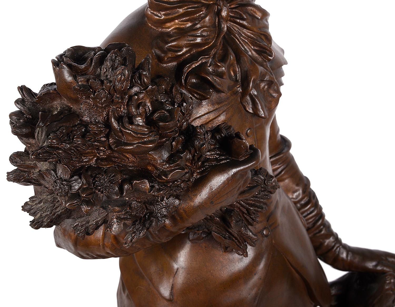 Classical 19th Century Bronze Lady and Borzoi Hound, Signed Gaudez 1
