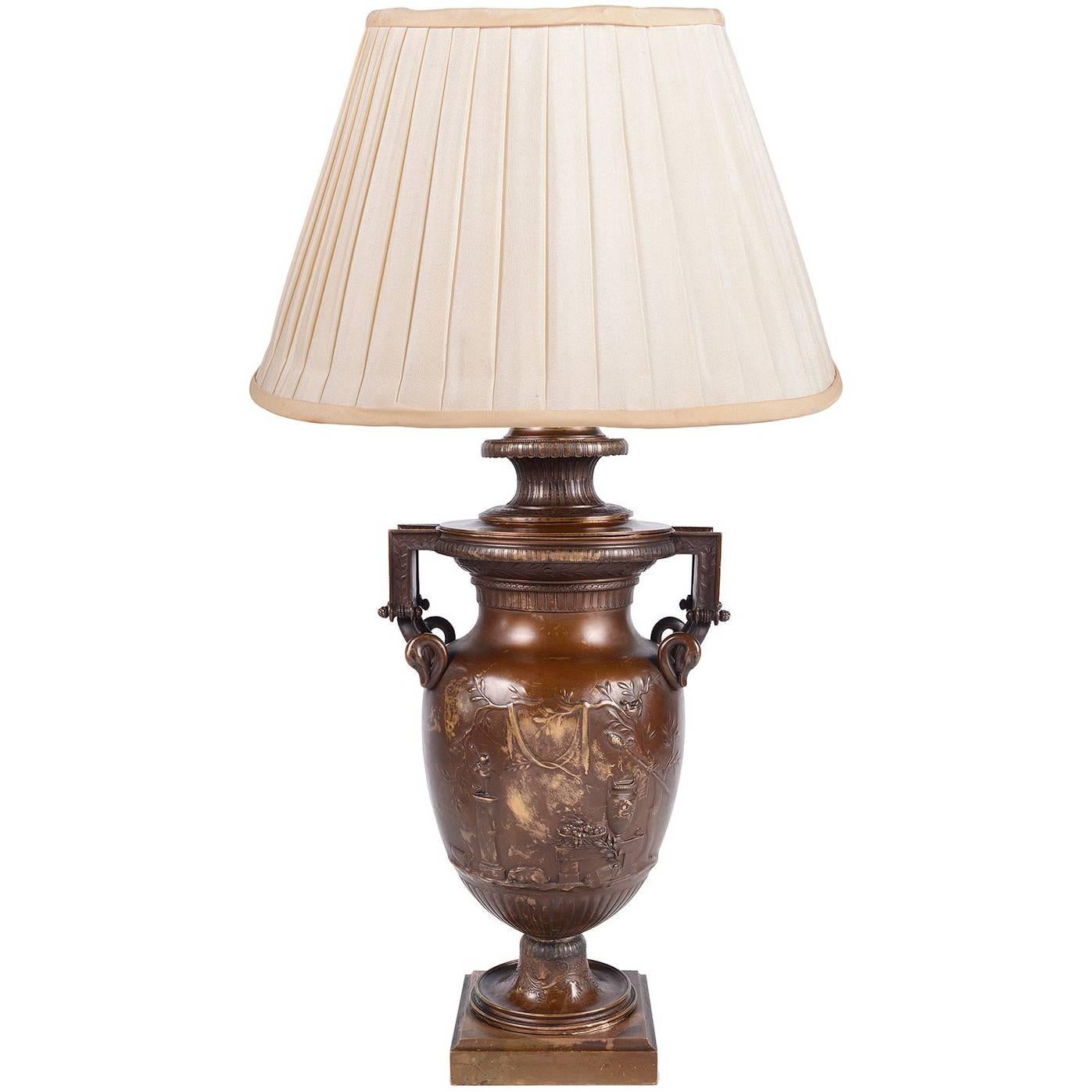 Classical 19th Century Bronze Lamp For Sale