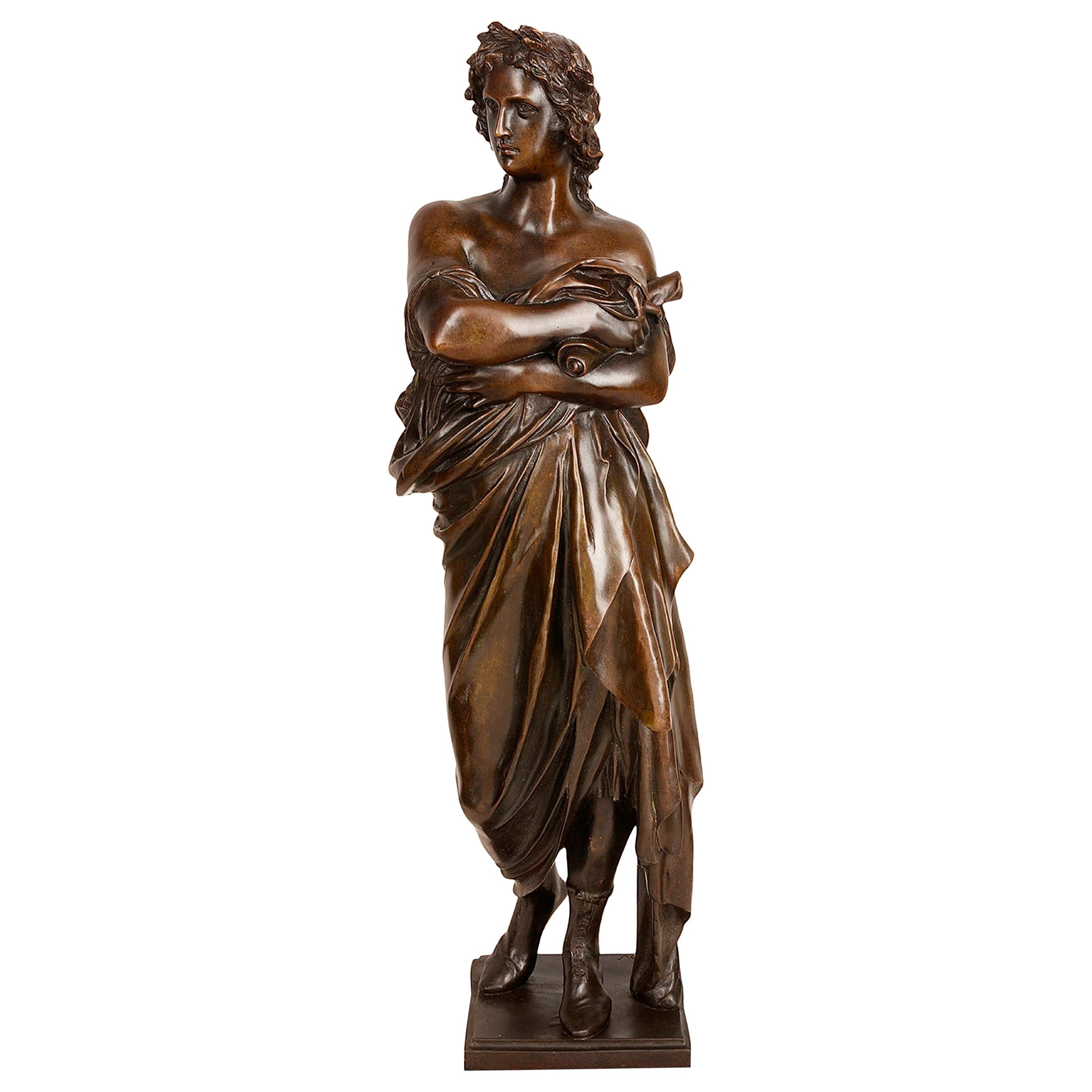 Classical 19th Century Bronze Statue of a Roman Scholar