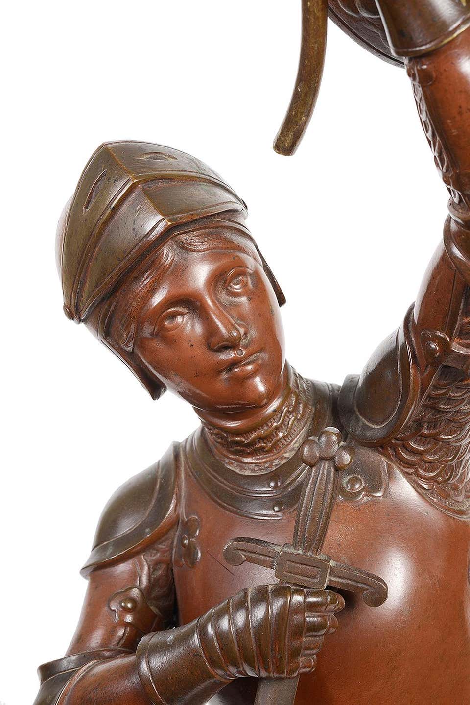 A very good quality 19th century patinated bronze statue of 'Joan of Arc'
Signed;
Henri Giraud (1805-1895).