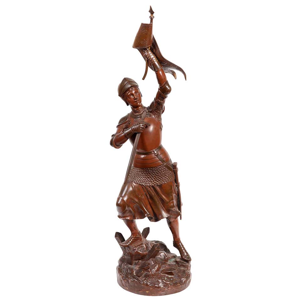 Classical 19th Century Bronze Statue of Joan of Arc For Sale
