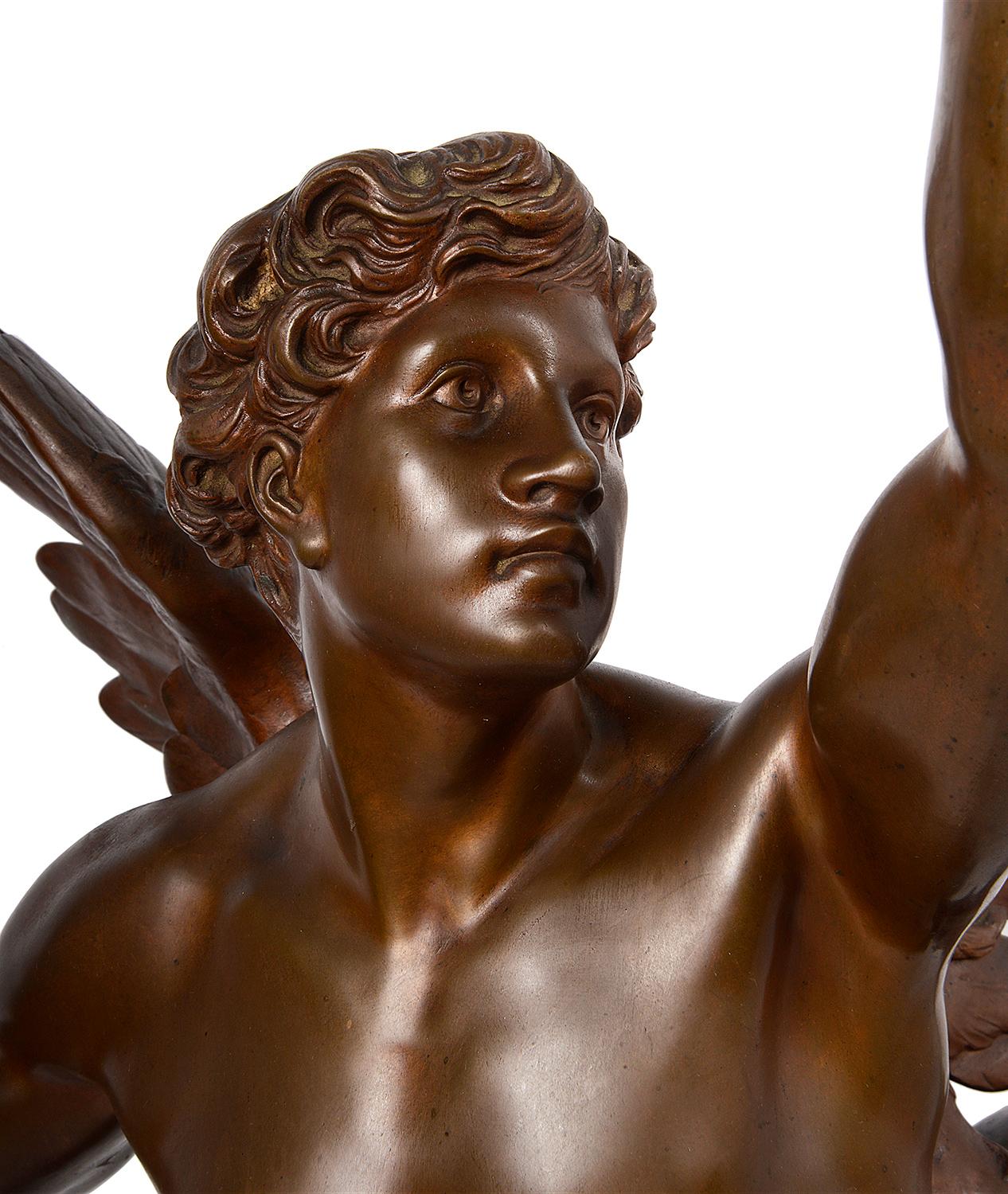 This wonderful 19th century patinated bronze statue of this winged classical figure about to take flight.
Entitled; 'Thought'
Taking flight and carrying the light.
Signed; E. Picault

Émile Louis Picault was a prolific French Orientalist