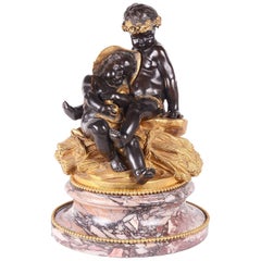 Classical 19th Century Bronze Study of Children Resting, Signed Pigalle