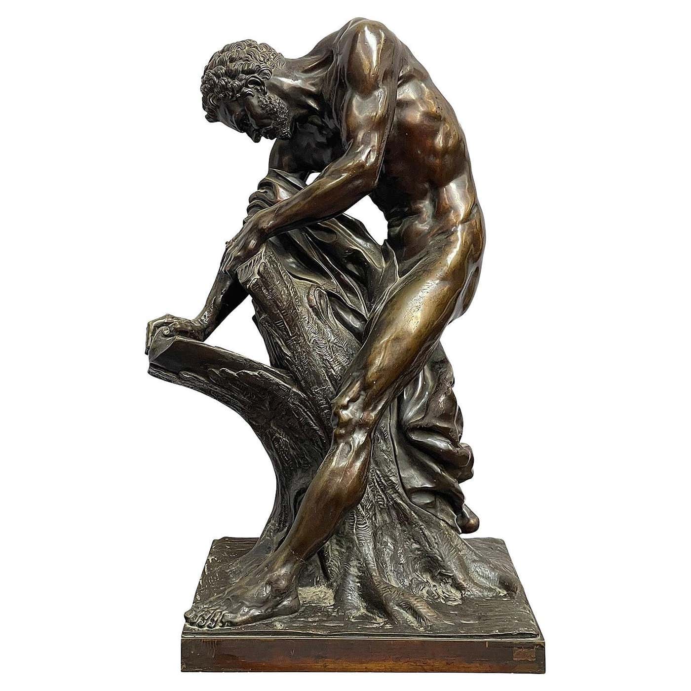 Classical Tree Classical 19th Century Bronze Woodsman splitting tree. For Sale at 1stDibs
