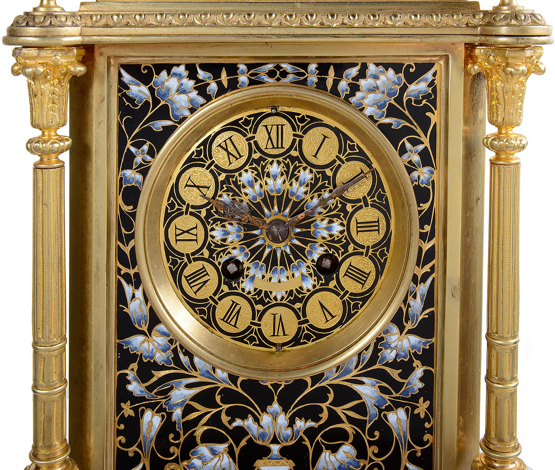 Louis XVI Classical 19th Century French Enamel Mantel Clock For Sale