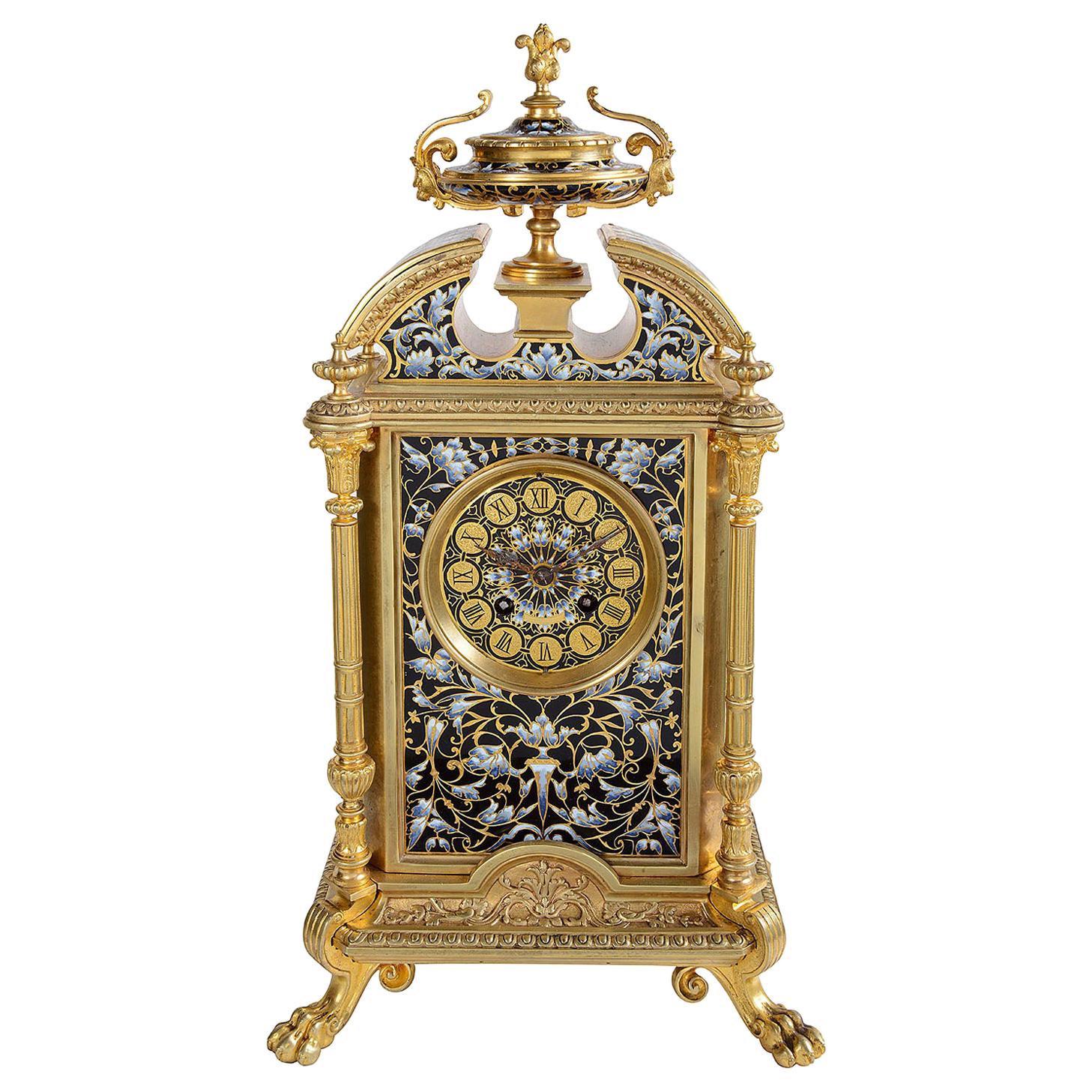 Horloge de cheminée classique en émail français du 19e siècle