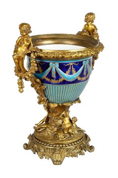 Classical 19th Century French Majolica porcelain and ormolu urn.