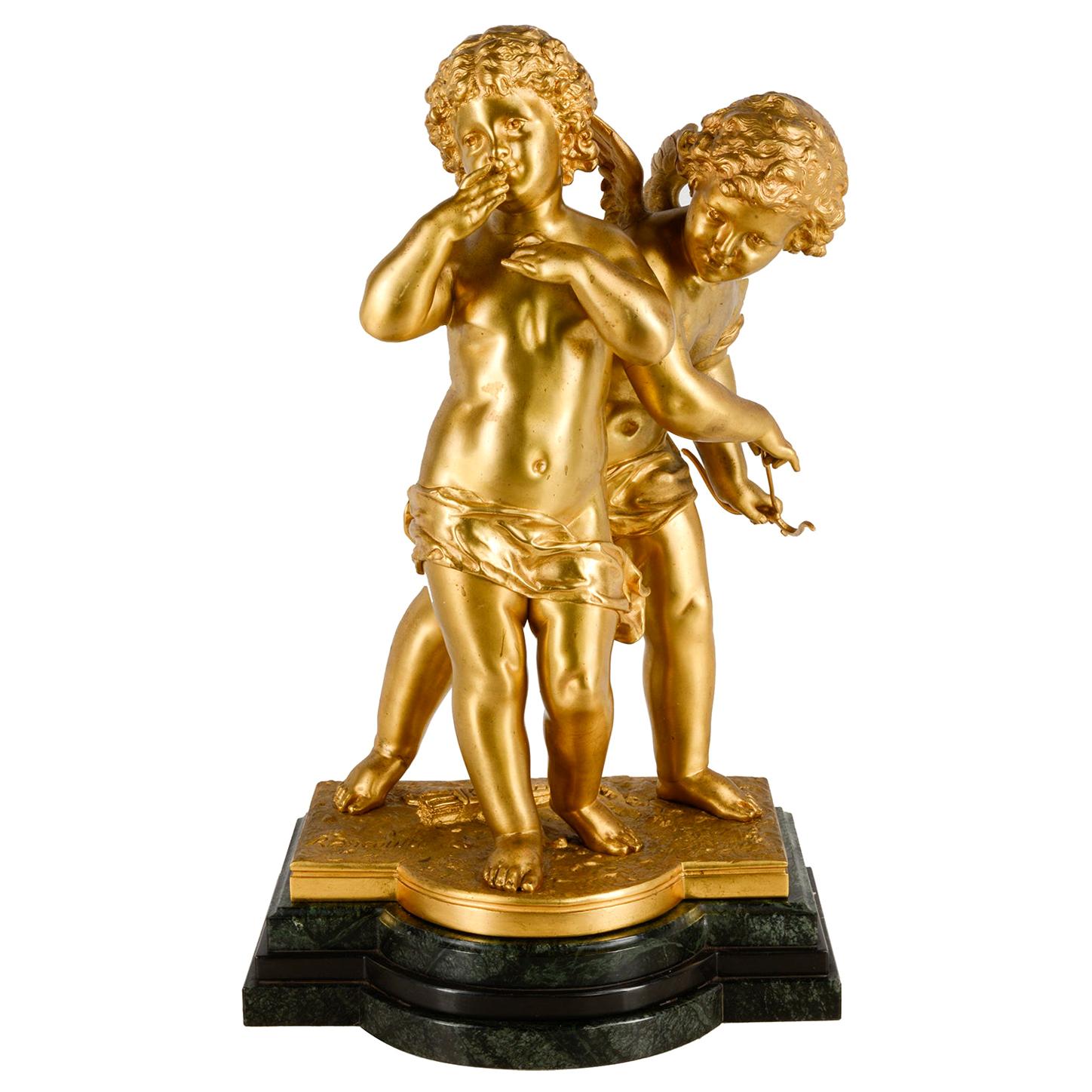 Classical 19th Century Gilded Bronze Group of Cherubs Playing