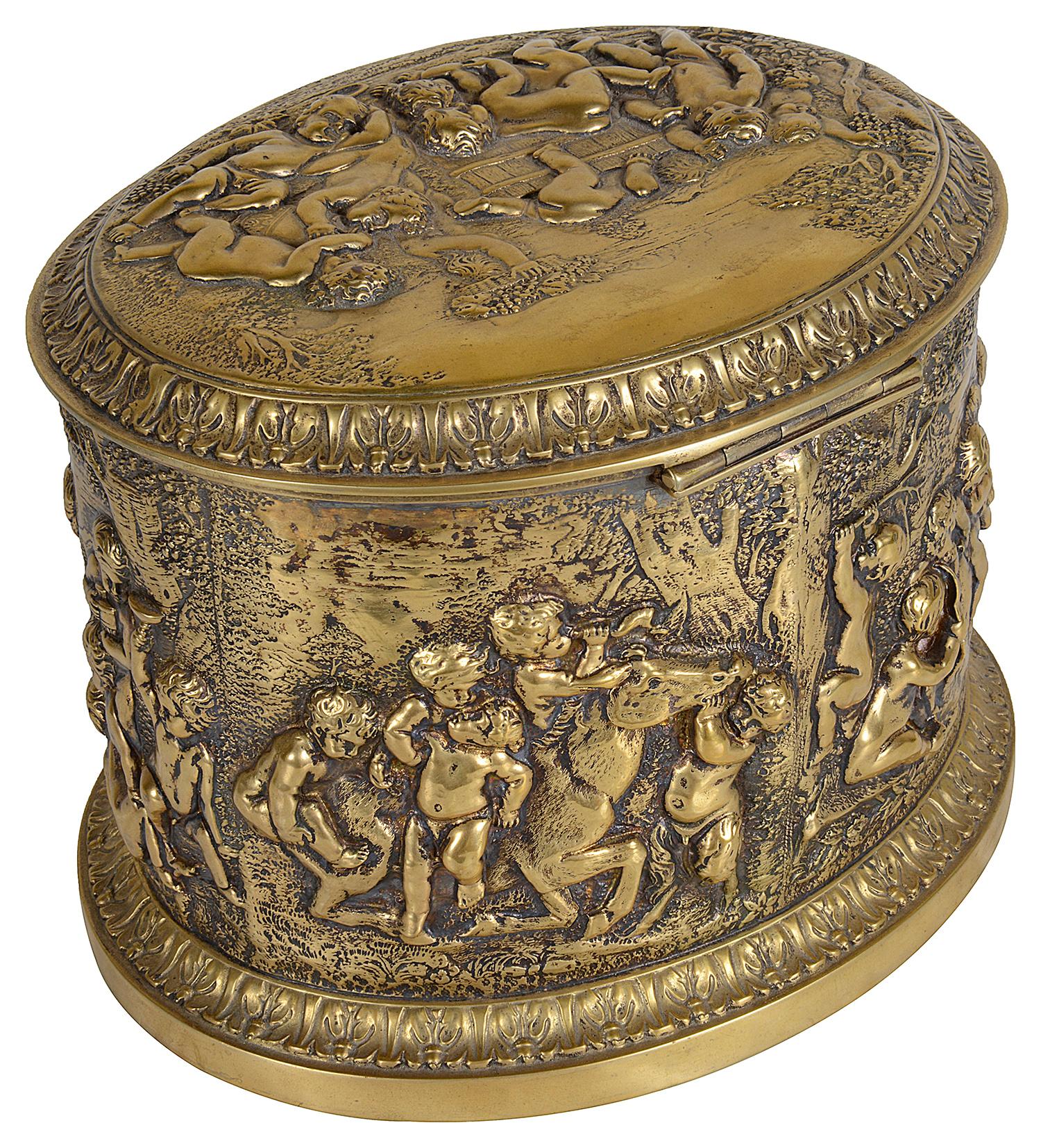Classical Greek Classical 19th Century Gilded Ormolu Embossed Tea Caddy For Sale