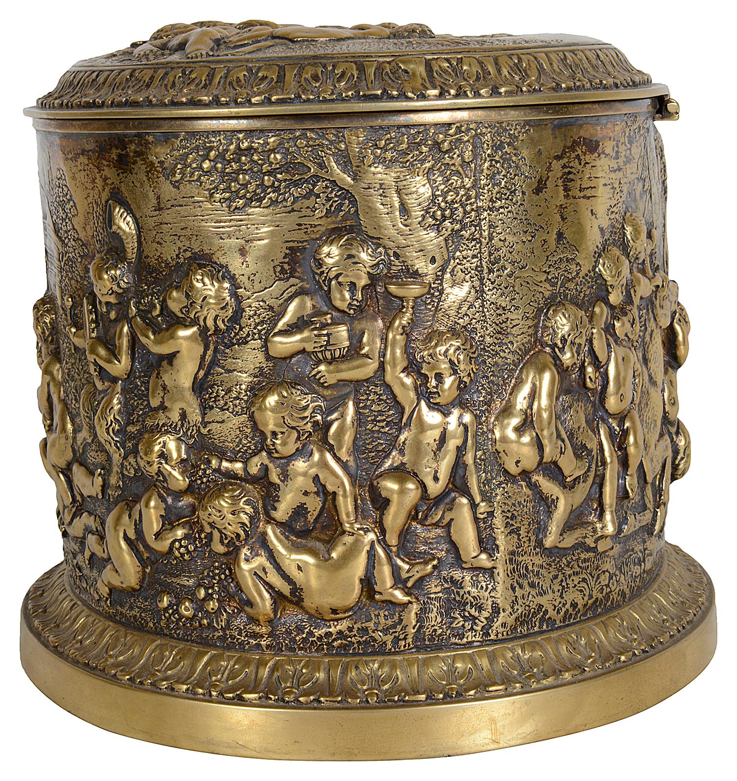 Classical 19th Century Gilded Ormolu Embossed Tea Caddy In Good Condition For Sale In Brighton, Sussex