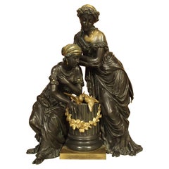 Antique Classical 19th Century Gilt and Patinated Bronze Figural Group from France