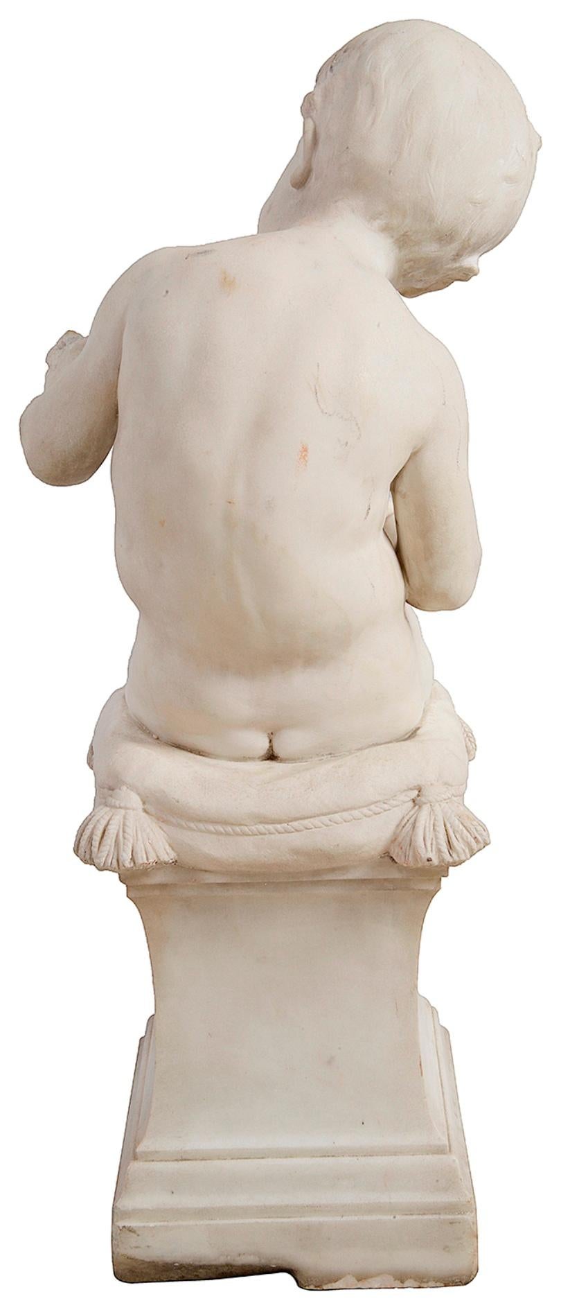 Romantic Classical 19th Century Marble Boy Playing a Lute