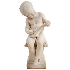 Classical 19th Century Marble Boy Playing a Lute